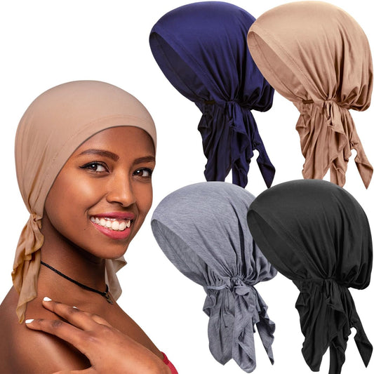 4 Pieces Soft Cotton Chemo Headwear for Women, Stretch Pre-Tied Chemo Head Scarves for Cancer