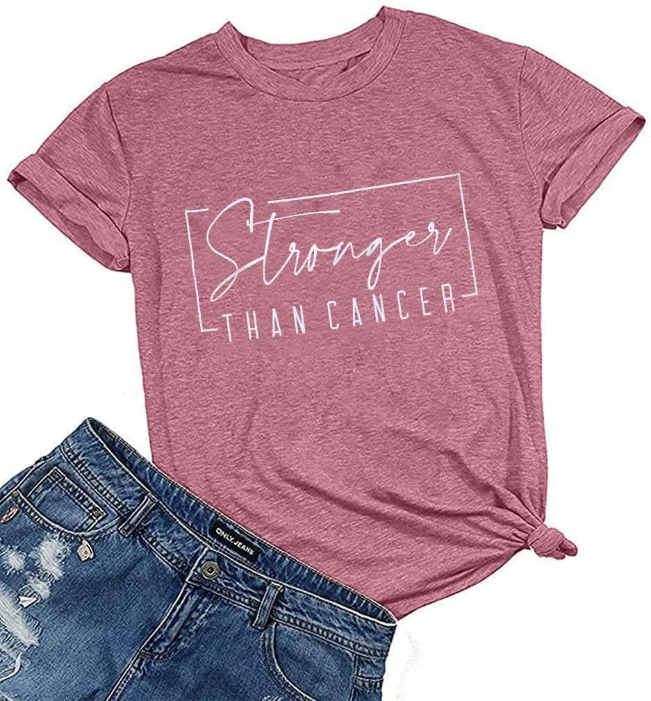 Cancer Shirt Women Breast Cancer Shirts Pink Ribbon Breast Cancer Awareness T-Shirts Stronger than Cancer Short Sleeve Tops