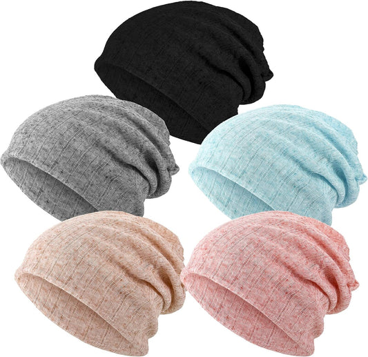 5 Pieces Women'S Slouchy Beanie Hat Stretch Turban Hats Cancer Headwear Caps Baggy Skull Sleep Scarf