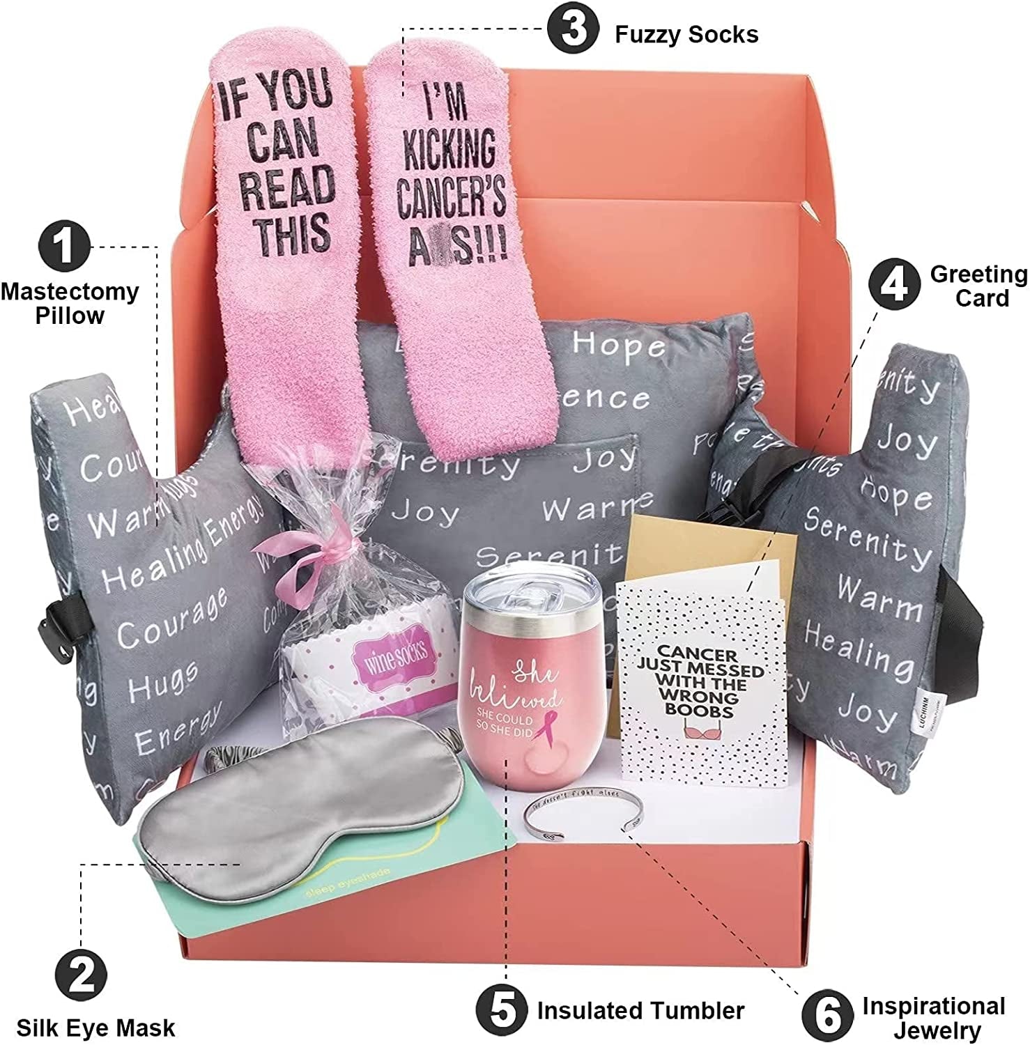 Breast Cancer Gifts for Women, Get Well Soon Gifts for Women, Breast Cancer Awareness Care Package with Mastectomy Pillow