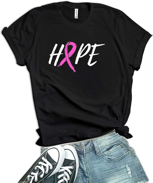 Breast Cancer Survivor Shirt - Pink Ribbon Hope and Support Cancer Awareness Tshirt for Women